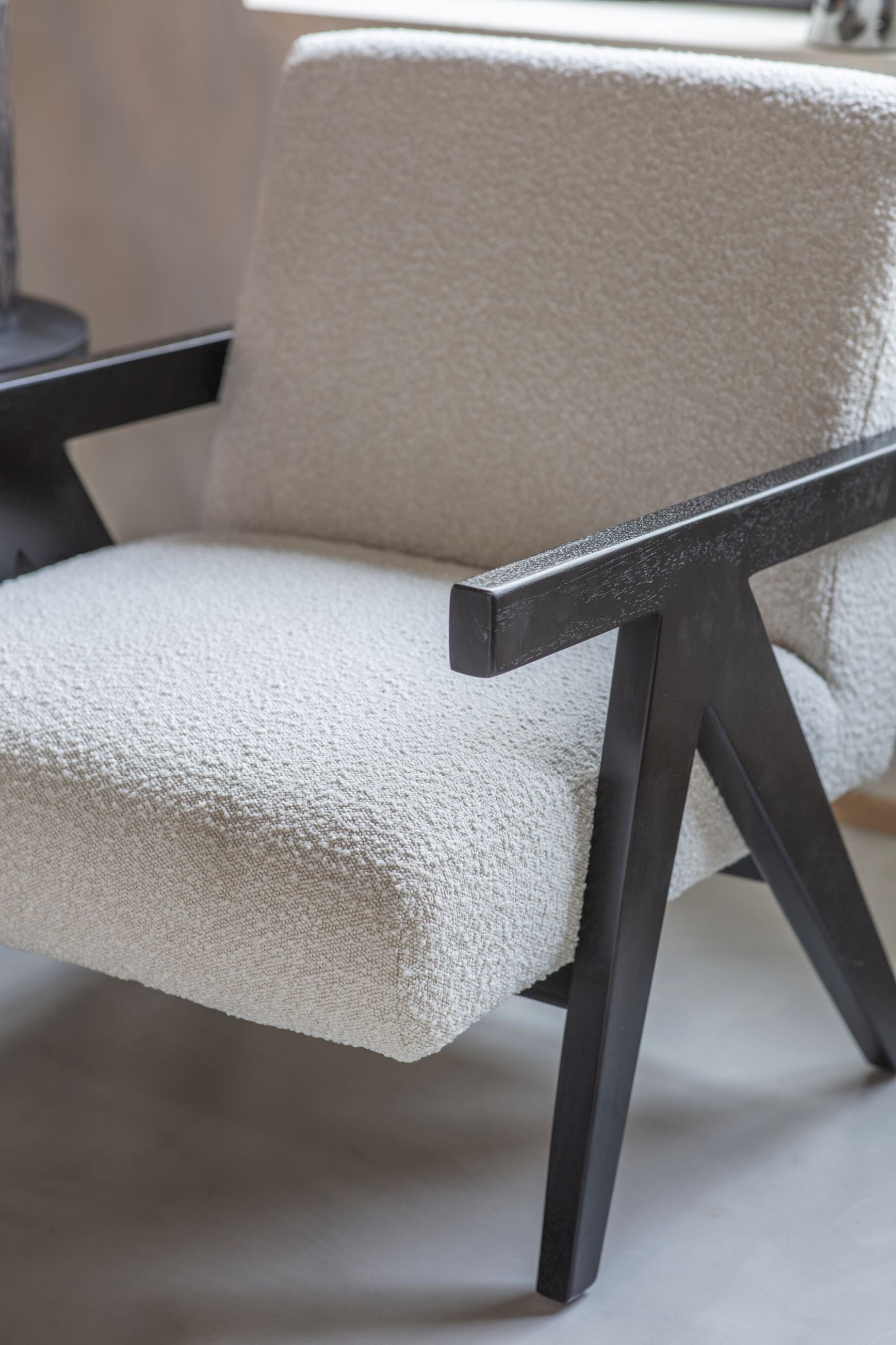 San Diego Wood Frame Cream Boucle Armchair